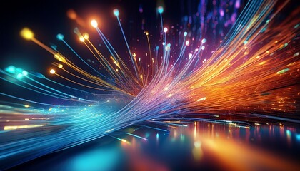 Fototapeta premium Colorful Light Trails Create a Mesmerizing Abstract Design in a Digital Landscape at Night