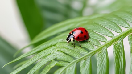 Close-up of a ladybug on a vibrant green leaf, highlighting nature's tiny wonders.