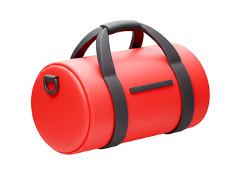 Red cylindrical duffel bag 3D Icon with black straps and a rectangular patch for versatile use
