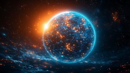 Obraz premium Digital Globe with Glowing Network Connections Representing Global Connectivity