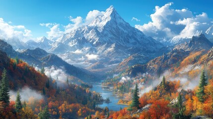 Mountain Valley Autumn Scenic View