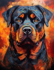 Obraz premium Dynamic Rottweiler Oil Painting