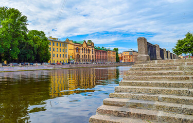View of the old town of Saint Petersburg, Russia. Fontanka river embankment