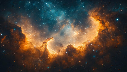 Naklejka premium Celestial Embers: A Cosmic Dance of Light and Dust in the Deep Universe