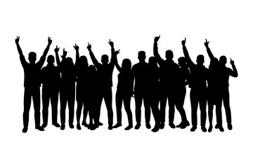 Large group of cheering people raising arms in celebration Silhouette illustration