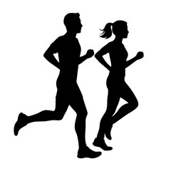 Silhouette illustration of two runners, a man and a woman jogging together