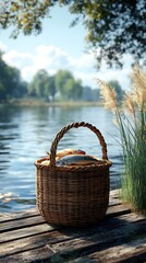 Basket of fish on weathered dock high resolution picture