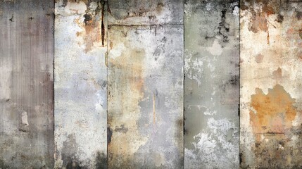 Weathered Concrete Paneling Displaying Disintegrated Textures and Stained Imperfections
