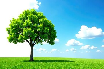 Tree in white background against clear blue sky with fluffy clouds, sky, white, clouds
