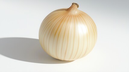 Fresh whole onion in bright light, showcasing natural texture and color on white background.