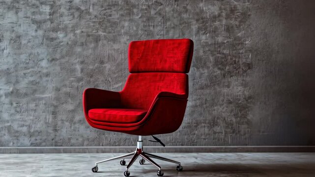 Single red office chair against gray concrete wall representing loneliness, exclusion, and discrimination in modern workspaces