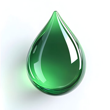 Big green drop reflecting light on white background