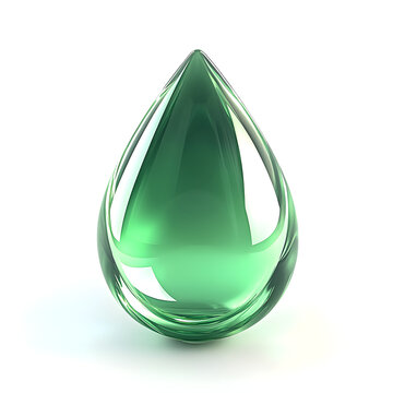 Big green drop reflecting light on white background