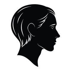 A black silhouette of a human head in profile, featuring smooth curves and a distinct shadowed outline, creating a bold and minimalist representation of the human form.