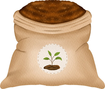 watercolor bag of soil with sprout clip art preview