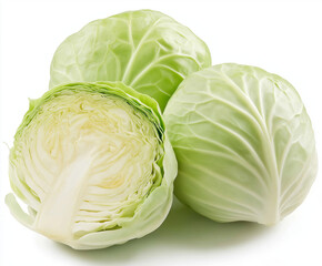 Obraz premium Fresh Green Cabbage on White Background (흰 배경 위의 신선한 양배추)