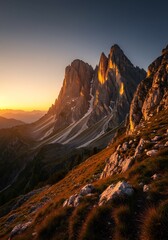 Golden Hour Mountain Peak Dramatic Sunset Landscape. AI Generated