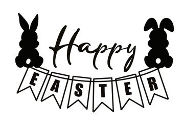 Vector illustration of a festive garland with the text 'Happy Easter' written on it and bunny silhouette 