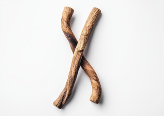 Obraz premium Twisted wooden sticks, studio shot, white background, no visible people