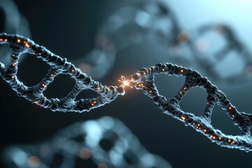 Intricate strands of DNA intertwined, showcasing vibrant colors