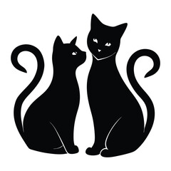 A silhouette of two cats with intertwined tails forming a heart shape, symbolizing love and connection, set against a simple, contrasting background for a peaceful, romantic vibe.
