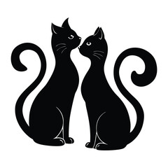 A silhouette of two cats with intertwined tails forming a heart shape, symbolizing love and connection, set against a simple, contrasting background for a peaceful, romantic vibe.