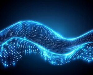 Obraz premium A blue glowing digital wave with star like particles on the surface
