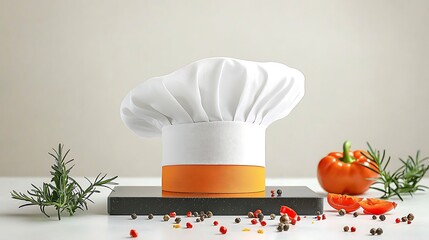 Chef Hat with Spices, Peppers, and Cooking.