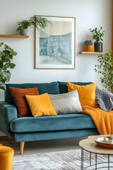 Colorful and modern living room interior , Generative AI	