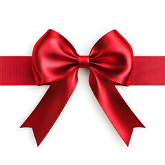 Shiny red ribbon bow on white background for celebrations