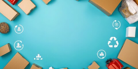 utility sustainability management concept. Recycling theme with cardboard boxes on a blue background.