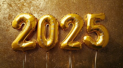 Golden 2025 Balloons Against a Sparkling Gold Background for New Year