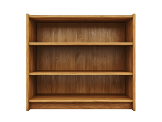 Empty oak bookcase on white background