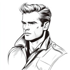 Stylish man's portrait, black and white illustration.  A strong, confident gaze.  Perfect for fashion or editorial use.