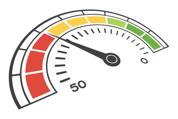 Fototapeta premium 29 gauge, speedometer, performance indicator, circular dial, color spectrum, red yellow green, measurement tool, white background, simple design, 3D render, minimalist, efficiency meter, progress trac