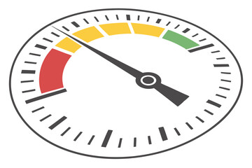 29 gauge, speedometer, performance indicator, circular dial, color spectrum, red yellow green, measurement tool, white background, simple design, 3D render, minimalist, efficiency meter, progress trac