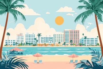 Obraz premium Beach buildings tropical illustration.