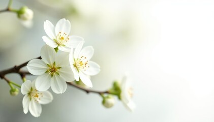 Obraz premium Delicate white blossoms against pure white, soft light , clean, fresh, texture