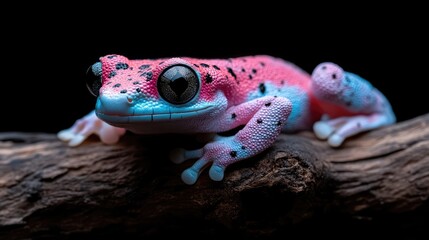 Naklejka premium Vibrant Pink and Blue Frog on Branch