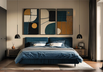 Modern bedroom with abstract wall art