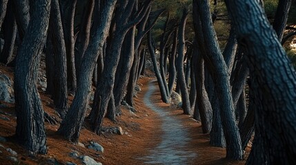 Coastal pine forest path sunset nature trail walk