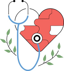 A puzzle piece heart with a stethoscope on it