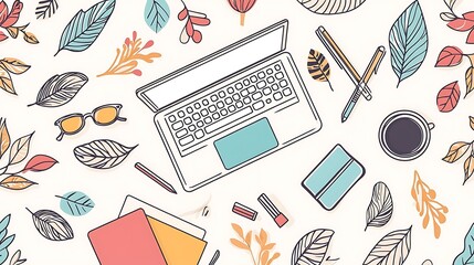 A laptop is on a table with a cup of coffee and a pen