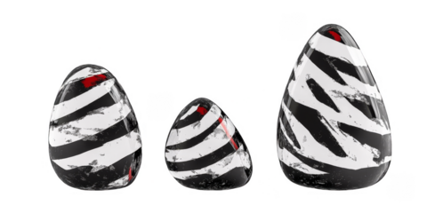 3D Illustration Of Three Zebra Pattern Eggs Against A Transparent Black Background With Red Highlights, White And Black Artistic Design For Easter Celebration