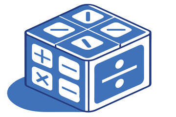 31 Blue 3D calculator icon, mathematical symbols, plus minus multiply equals, cubic design, simple geometry, minimalist app icon, bright blue color scheme, white symbols, clean aesthetic, rounded edge