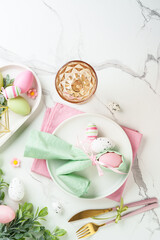 Easter food or table setting on white background.