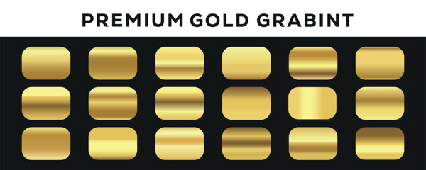 Set of gold gradients. Realistic golden metallic palettes. gold gradient set. editable vector texture in eps10. Premium Gold Swatches. Vector illustration