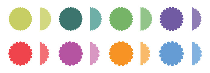 Zigzag circle frame set., Oval shape frame or background with zigzag edge. zigzag shapes. price tag, discount and sale label stickers. Starburst icon.