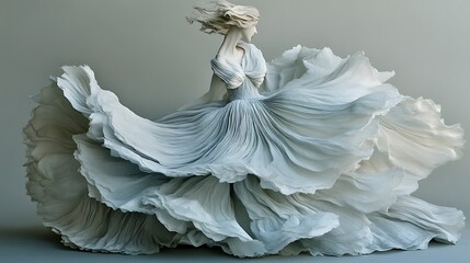 Woman in flowing, pleated gown.
