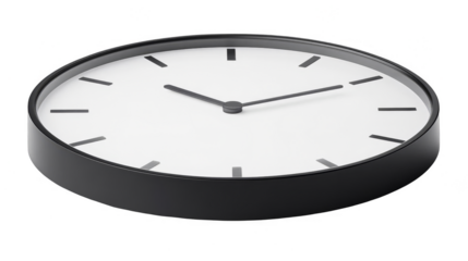 Black And White Analog Clock As A 3d Illustration On Transparent Background Showing Time Measuring Equipment